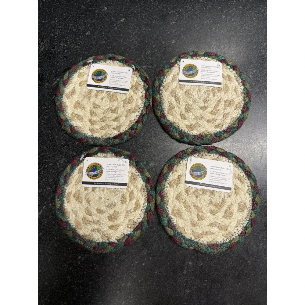 Set of 4 Capitol Earth Rugs Winter Mittens Jute Coasters 5x5 C-508 Round Holiday